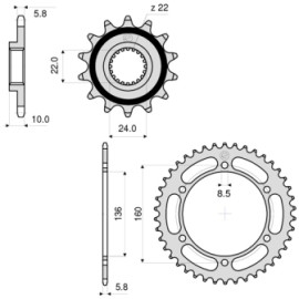 KIT TRASMISSIONE DID - PIGNONE 16 - CORONA 47- CATENA 520-VX2 110 MAGLIE  per APRILIA PEGASO 650 (97/02) - BMW F 650 / ST (95/00)