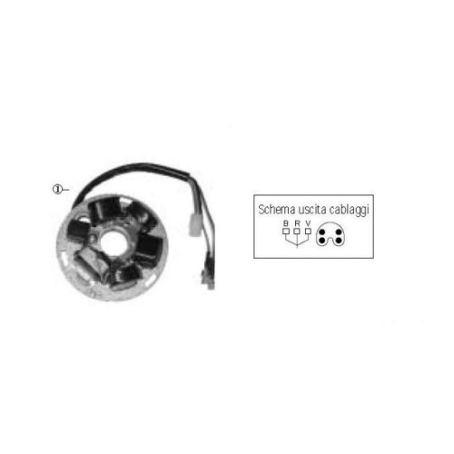 Statore 6 poli c/piastra per PIAGGIO VESPA PX 125/150 E (81/> - ELETTRONICA C/BATTERIA)  VESPA PX 125/150/200/E/ARCOBALENO (81/97 - C/AVV.TO ELETT.) - VESPA P 200E (79/83 - C/BATTERIA)