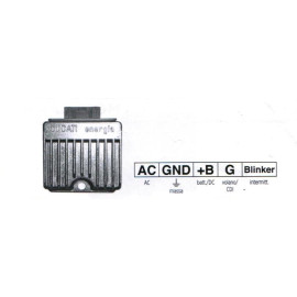 Regolatore di Tensione 12V/12A - ca/10A - ca/cc -  c/intermittenza morsettiera blu - 5 faston per APRILIA SCARABEO 50/100 4T - SCARABEO 50 QUATTRO/4T-4V/NET - SPORTCITY ONE 50 4T / DERBY ATLANTIS 50/100 4T - BOULEVARD 50 4T