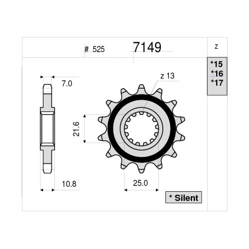 PIGNONE IN ACCIAIO CEMENTATO DA 17 DENTI  525 YAMAHA -R6 (2006-2010)