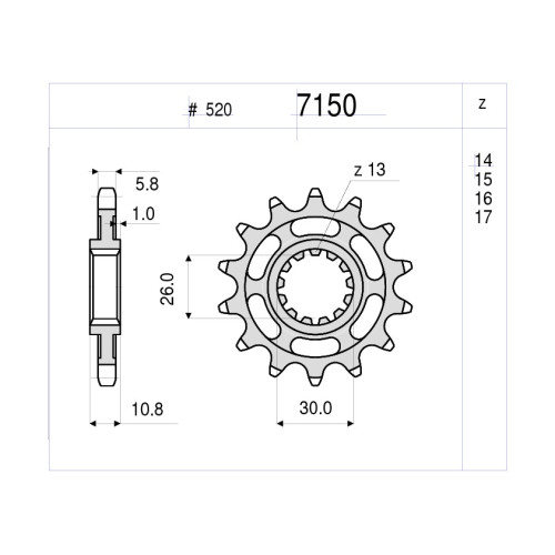 PIGNONE IN ACCIAIO CEMENTATO ALLEGGERITO 16 DENTI  PASSO 520 YAMAHA -R1  (1998-2003) R1 (-2009-2017) TDM 900 (2002-2010)