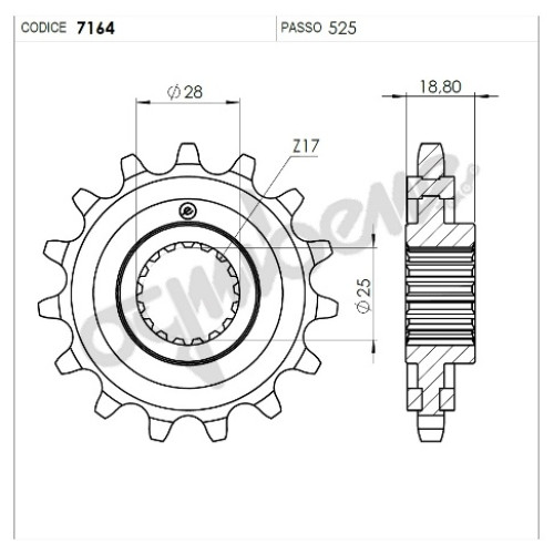 PIGNONE IN ACCIAIO CEMENTATO ALLEGERITO 16 DENTI PASSO 525 per F 650 GS (2008-2009) - APRILIA 1000 RSV (1998-1999) - HUSQVARNA 900 NUDA (2012>)