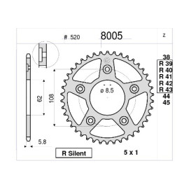 KIT TRASMISSIONE DID PIGNONE 16 CORONA 40 CATENA 520-DZ2 MODIFICA RAPPORTI -1 DI PIGNONE 110 MAGLIE APRILIA RS 125 (15CV) (1997-2005)