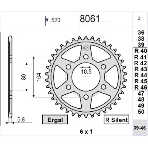 CORONA DIA 46 DENTI IN ACCIAIO CEMENTATO PASSO ORIGINALE 520 KAWASAKI VULCAN S 650 ABS - CAFE' (2015_2018) - 650 ER-6F (2006-2016) - KLE 650 VERSYS - ABS - City - Tourer (2007-2014) - KLE 650 VERSYS - LT - ABS (2015-2017) - NINJA 650 ABS (2017-2018) - Z 6