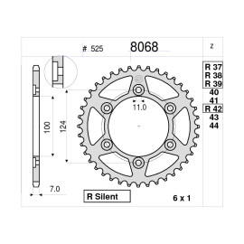 CORONA DA 39 DENTI IN ACCIAIO CEMENTATO PASSO ORIGINALE 525 PER DUCATI MONSTER S4 916 (2000-2003)
