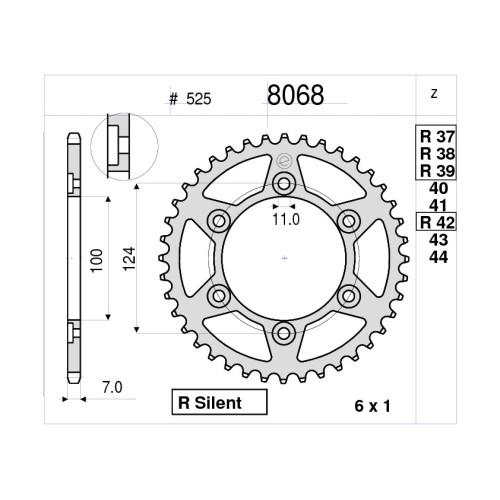 CORONA DA 39 DENTI IN ACCIAIO CEMENTATO PASSO ORIGINALE 525 PER DUCATI MONSTER S4 916 (2000-2003)