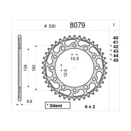 CORONA DA 42 DENTI IN ACCIAIO CEMENTATO PASSO ORIGINALE 530 HONDA CBR 1000 RR