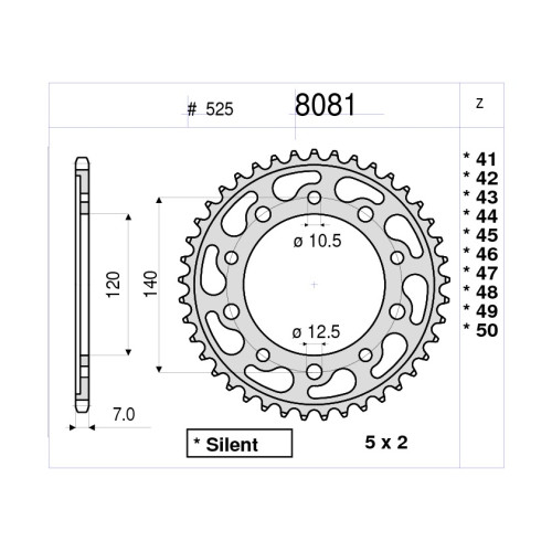 CORONA  DENTI IN ACCIAIO CEMENTATO PASSO 525 DID 45 DENTI SUZUKI GSX-R 1000 (2017) + 2 DENTI