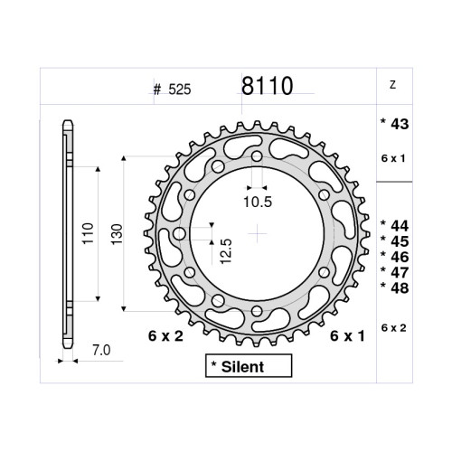 CORONA DA 47 DENTI IN ACCIAIO CEMENTATO PASSO ORIGINALE 525 YAMAHA R6 600 (2006-2010)