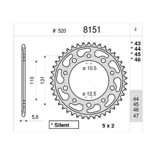 CORONA IN ERGAL CEMENTATA 45  DENTI  PASSO 520 per BMW S 1000 RR / ABS  (2010-2013)