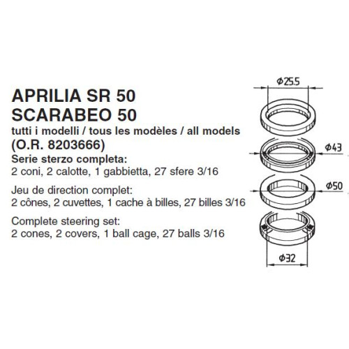 Cuscinetti Sterzo BUZZETTI per APRILIA SCARABEO 50 / SR 50 tutti i modelli