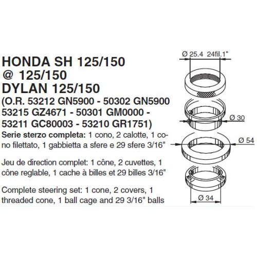 Cuscinetti Sterzo  per  HONDA SH 125/150 @ 125/150 DYLAN 125/150