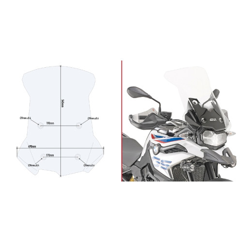 Cupolino specifico trasparente 54,5 x 49 cm (H x L) per BMW F 750 GS - F 850 GS (2018-2019)