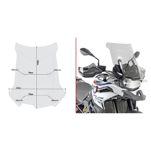 Cupolino specifico fumé 44 x 47 cm (H x L) GIVI per BMW F 750 GS - F 850 GS (2018-2019)