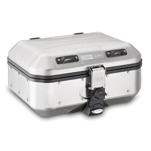 Valigia MONOKEY® Trekker Dolomiti in alluminio naturale, 30 lt. Utilizzabile sia come top case (compatibile con tutte le piastre MONOKEY®), che come valigia laterale.