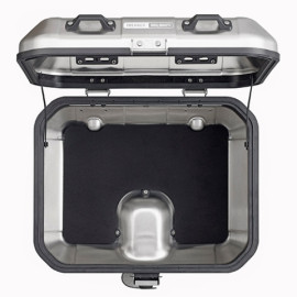 Valigia MONOKEY® Trekker Dolomiti in alluminio naturale, 30 lt. Utilizzabile sia come top case (compatibile con tutte le piastre MONOKEY®), che come valigia laterale.