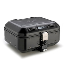Valigia MONOKEY® Trekker Dolomiti in alluminio verniciato nero, 30 lt. Utilizzabile sia come top case (compatibile con tutte le piastre MONOKEY®), che come valigia laterale.