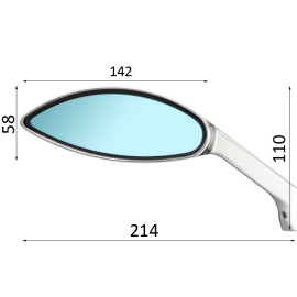 Specchietto retrovisore Destro RIZOMA modello EDGE colore Silver Cromato con vetro convesso antiabbagliante azzurrato