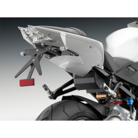 Porta Targa Regolabile Omologato RIZOMA linea FOX con luce targa LED e Catadiottro con Sottocoda in Carbonio Specifico per BMW S 1000 RR / ABS (2010>) - BMW S 1000 R (2014>)