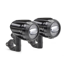 Coppia di proiettori antinebbia omologati, universali, con tecnologia a led e corpo in alluminio verniciato nero