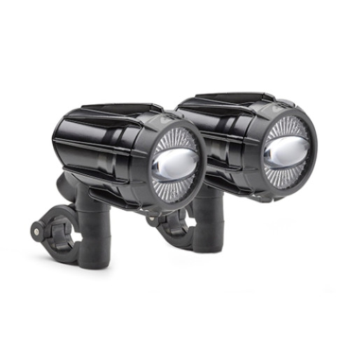 Coppia di proiettori antinebbia omologati, universali, con tecnologia a led e corpo in alluminio verniciato nero