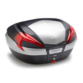 Valigia V56 MAXIA4 nera con cover nera, catadiottri rossi e finitura in alluminio anodizzato