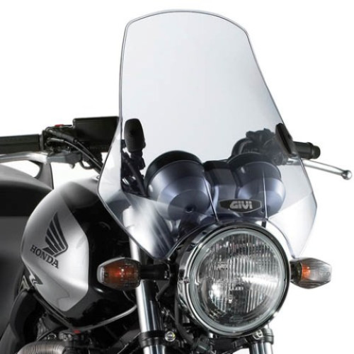 Parabrezza universale GIVI a 2 punti di fissaggio, fumé 42,5 x 42 cm (H x L), kit di attacchi D40 incluso