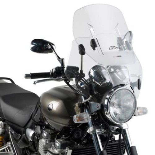 Parabrezza scorrevole universale GIVI AIRFLOW trasparente, a 4 punti di fissaggio D45. H massima 53 cm (12 cm di escursione) L 52 cm