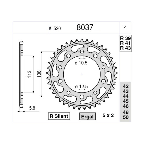 CORONA IN ERGAL CEMENTATA 41  DENTI  PASSO 520 per YAMAHA R1 (2015>)