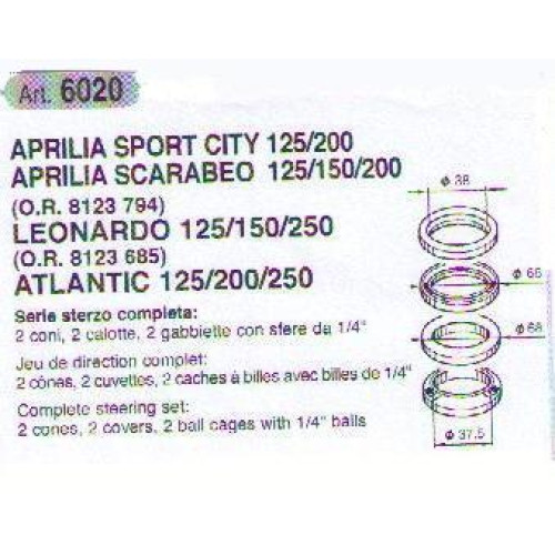 Cuscinetti Sterzo BUZZETTI per APRILIA SPORT CITY 125/200 SCARABEO 125/150/200 LEONARDO 125/150/250 ATLANTIC 125/200/250