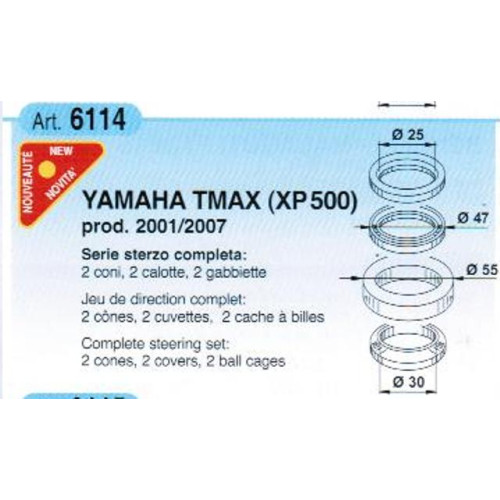 Cuscinetti Sterzo BUZZETTI per YAMAHA T-MAX (2001-2007)