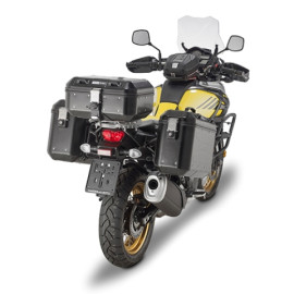 Valigia MONOKEY® Trekker Dolomiti in alluminio verniciato nero, 30 lt. Utilizzabile sia come top case (compatibile con tutte le piastre MONOKEY®), che come valigia laterale.