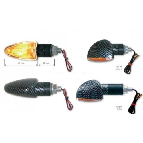 Coppia di Frecce Omologati FAR  con lampada sostituibile 21 Watt vetro bianco - ATTACCO CORTO - colore Carbonio