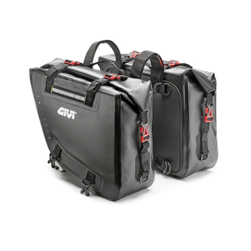 Coppia di borse laterali waterproof nere,GIVI GRAVEL-T RANGE 15+15 litri, con interno di colore giallo