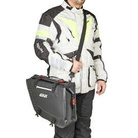 Coppia di borse laterali waterproof nere,GIVI GRAVEL-T RANGE 15+15 litri, con interno di colore giallo
