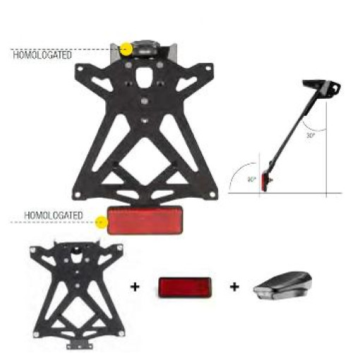 Kit Porta targa LIGHTECH regolabile con catadiottro e luce targa con predisposizione frecce piccole per KAWASAKI Z 1000 (2014-2016)