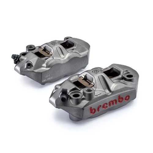 Pinze radiali Brembo per dischi fascia frenante 34 mm Th 5,5 mm -  Kit monoblocco forgiata M4 SX+DX (con pastiglie) - interasse 108 mm -