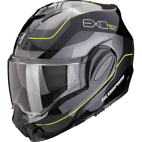 CASCO MODULARE Scorpion Exo Tech Evo Pro Commuta BLACK-SILVER-YELLOW
