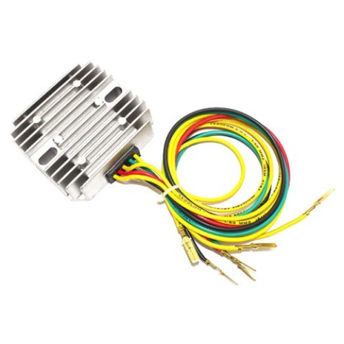 Regolatrore trifase universale Shunt 12V / 35A - c.c - c/sensore 6 cavi (3 gialli - 1 rosso - 1 verde - 1 nero) 60 cm - c/faston maschi medi 6.3 mm per MOTO/SCOOTER C/REGOLATORE TRIFASE 12V - 6 CAVI C/SENSORE