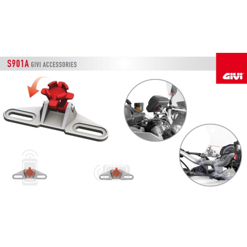 Supporto universale in alluminio fresato dal pieno e anodizzato, per portanavigatori S951, S952, S952B, S953, S953B, S954, S954B, S955, S955B e per S956B e S957B da montare sui riser del manubrio