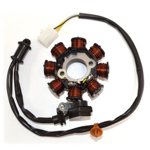 Statore Mitsuba 8 poli 140W - c/pick-up per MOTORE PEUGEOT 50/100 2T VIVACITY 50 (99 - c/antifur.) - ELYSEO 50 (99>) - X-FIGHT 50 LC (00>) - X-FIGHT 50 AIR (00>) - SPEEDFIGHT 50 AIR CAT. (99) - ELYSEO 100 (99>) - VIVACITY 100 (99>) - LOOXOR 100 (01>)