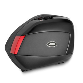 Coppia di valigie laterali nere goffrate V35 MONOKEY SIDE con cover nera e catadiottri rossi